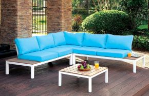 Furniture of America CM-OS2580-PK Winona - Patio Sectional With Table - White / Oak / Blue
