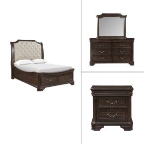 New Classic 00-493B-34N Lyndhurst - 5/0 Queen 4 Piece Bedroom Set (Bed, Dresser, Mirror, Nightstand) - Walnut