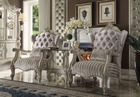 ACME 52087 Versailles - Chair With Pillow - Ivory Fabric & Bone White