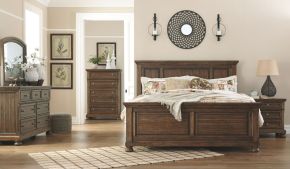 Signature Design by Ashley® B719/31/36/46/58/56/94/92 Flynnter - Medium Brown - 7 Pc. - Dresser, Mirror, Chest, California King Panel Bed, Nightstand