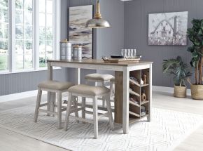 Signature Design by Ashley® D394/32/024(4) Skempton - 5 Pc. - Counter Table, 4 Upholstered Stools - White