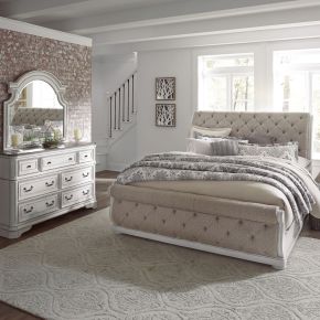 Liberty Furniture 244-BR-QUSLDM Magnolia Manor - 3 Piece Bedroom Set (Queen Upholstered Sleigh Bed, Dresser & Mirror) - White