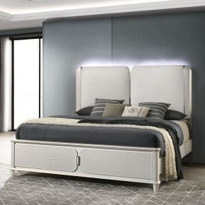 ACME BD03791EK Laveda - Eastern King Bed With LED - Light Gray Boucle & Pearl White