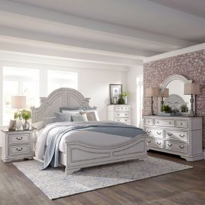 Liberty Furniture 244-BR-QPBDMCN Magnolia Manor - 5 Piece Bedroom Set (Queen Panel Bed, Dresser & Mirror, Chest, Nightstand) - White