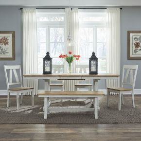Liberty Furniture 62WH-CD-6TRS Lindsey Farm - 6 Piece Trestle Table Set - Weathered White