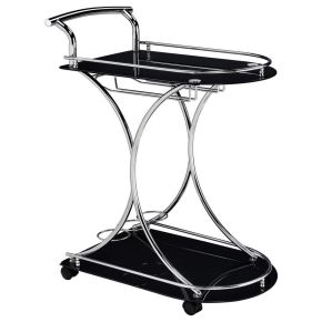 CoasterEveryday 910001 Elfman - 2-Tier Glass Shelf Metal Bar Cart - Black And Chrome