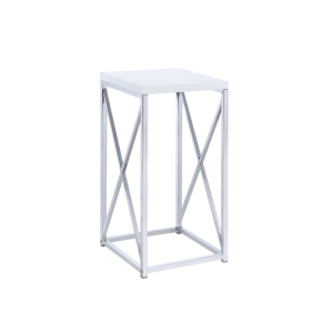 CoasterEveryday 930014 Edmund - Square Accent Side Table - White High Gloss And Chrome