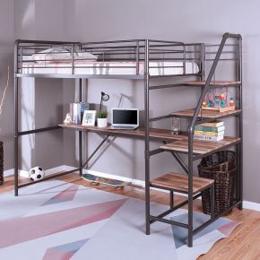 Furniture of America CM-BK657-BED Rowley - Twin Workstation Bunk Bed - Sand Black / Natural