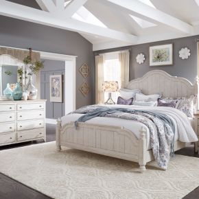 Liberty Furniture 652-BR-QPSDM Liberty Furniture 652-BR-QPSDM Farmhouse Reimagined - 3 Piece Bedroom Set (Queen Poster Bed, Dresser & Mirror) - Antique White / Chestnut Tops