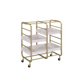 ACME 98412 Vorrik - Serving Cart - Gold & White Washed