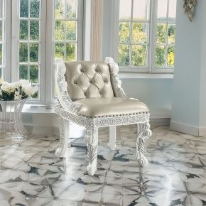 ACME BD00675 Vanaheim - Vanity Stool - Beige Synthetic Leather & Antique White