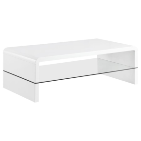 CoasterEssence 703798 Airell - Rectangular Coffee Table With Shelf - White High Gloss