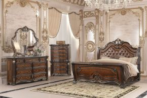 New Classic 00-2477-34C Bella Notte - 5/0 Queen 4 Piece Bedroom Set (Padded Sleigh Bed, Dresser, Mirror, Chest) - Cherry