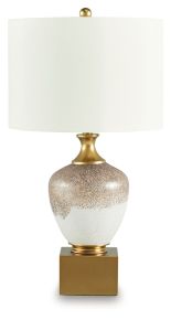 Signature Design by Ashley® L430894 Tavisburg - Glass Table Lamp - Brown / White / Gold