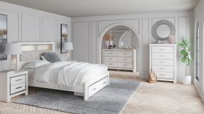 Signature Design by Ashley® B2640/31/36/56S/69/95/B100-14/92(2) Altyra - King Upholstered Bookcase Bed With Storage - 8 Pc. - Dresser, Mirror, King Bed, 2 Nightstands - White