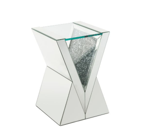 ACME 84727 Noralie - End Table - Clear Glass, Mirrored & Faux Diamonds