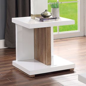 Furniture of America FOA4495E Moa - End Table - White / Natural Tone