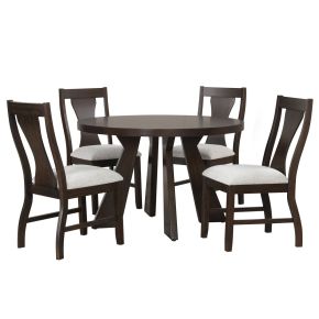 New Classic 40-4124-DR4C Chestnut Ridge - 5 Piece Dining Room Set (Round 47" Table & 4 Chairs) - Brown / Beige