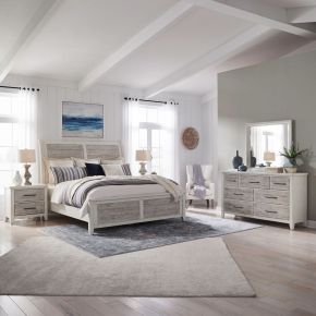 Liberty Furniture 142-BR-KSLDMN Backroads - 4 Piece Bedroom Set (King Sleigh Bed, Dresser & Mirror, Nightstand) - White