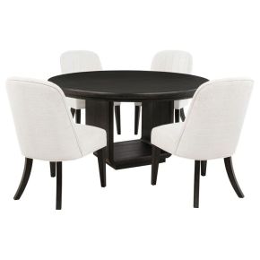 Coaster Fine Furniture 115390-S5 Leandro - 5 Piece Round Dining Table Set - Cream / Burnished Black
