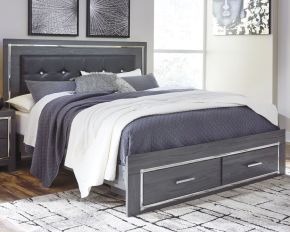 Signature Design by Ashley® B214/58/56S/97 Lodanna - Gray - King Panel Bed With 2 Storage Drawers