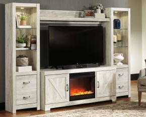 Signature Design by Ashley® W331/68/24(2)/27/W100-02 Bellaby - 5 Pc. - Entertainment Center - 63" TV Stand with Fireplace Insert Glass/Stone - Whitewash