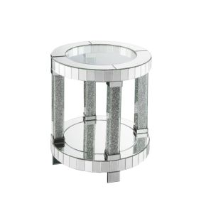 ACME 88027 Noralie - 20" Round End Table - Mirrored & Faux Diamonds