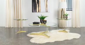 Coaster Fine Furniture 710068-S3 Janessa - 3 Piece Acrylic Coffee And End Table Set - Matte Brass