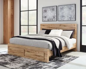 Signature Design by Ashley® B1050/58/56S/95/B100-14 Hyanna - King Panel Bed with Footboard Storage - Tan