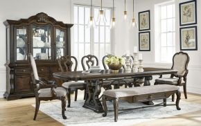Signature Design by Ashley® D947/55T/55B/01(2)/01A/00/80/81 Maylee - Dark Brown - 11 Pc. - Dining Extension Table, 4 Side Chairs, 2 Arm Chairs, Storage Bench, Buffet And Hutch
