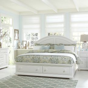 Liberty Furniture 607-BR-KSBDMN Summer House - 4 Piece Bedroom Set (King Storage Bed, Dresser & Mirror, Nightstand) - White