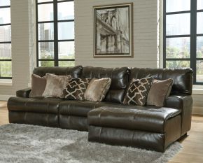 Catnapper 643/66/64/63-09 Catnapper 643/66/64/63-09 Como - 3 Piece Italian Leather Match Power Reclining Sofa / Chaise With 1 Lay Flat Reclining Seat And RSF Chaise - Chocolate