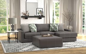 Jackson 5045/63/76/28-28 Minori - Italian Leather 2 Piece Sofa / Chaise With RSF Chaise And Cocktail Ottoman - Steel