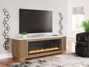 Signature Design by Ashley® W808W1 Camdill - 80" TV Stand With Electric Fireplace - Light Brown