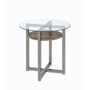 ACME 80562 Janette - End Table - Weathered Oak, Black Nickel & Clear Glass