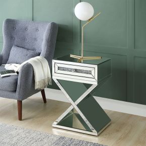 ACME 97932 Noralie - Accent Table, X-Shaped Base - Mirrored & Faux Diamonds