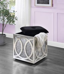 ACME AC00529 Noralie - 24" Ottoman With Storage - Mirrored & Faux Diamonds