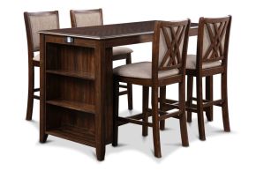 New Classic D3651-60CS-CHY Amy - 5 Piece Counter Dining Set (Table With Storage & 4 Chairs) - Cherry