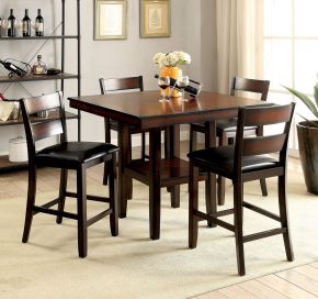 Furniture of America CM3351PT-5PK Norah - 5 Piece Counter Height Table Set - Antique Brown Cherry