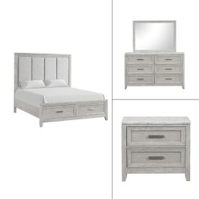 New Classic 00-2442-34N Fiona - 5/0 Queen 4 Piece Bedroom Set (Bed & Dresser & Mirror & Nightstand) - Gray