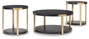 Ashley Furniture T410-13 Shylore - Occasional Table Set (Set of 3) - Black / Brass Finish