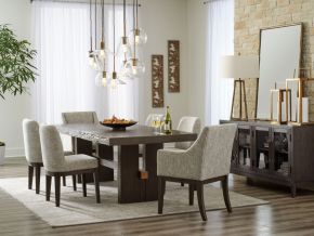 Signature Design by Ashley® D984/45/01(4)/01A(2)/60 Burkhaus - 8 Pc. - Dining Room Extension Table, 4 Side Chairs, 2 Arm Chairs, Server - Dark Brown