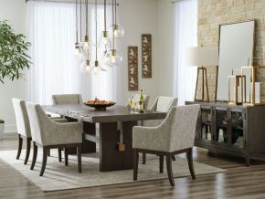 Signature Design by Ashley® D984/45/01A(6)/60 Burkhaus - Dark Brown - 8 Pc. - Dining Room Extension Table, 6 Arm Chairs, Server
