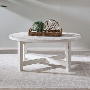 Liberty Furniture 142-OT1011 Backroads - Round Cocktail Table - Weathered White & Parchment Brown