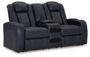 Signature Design by Ashley® 3660318 Fyne-dyme - Sapphire - Power Reclining Loveseat With Console/Adj Hdrst
