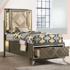 ACME 25335F ACME 25335F Skylar - Full Bed With LED & Storage - Synthetic Leather & Dark Champagne