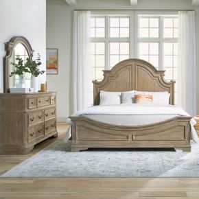 Liberty Furniture 244N-BR-KPBDM Magnolia Manor - King Panel Bed, Dresser & Mirror - Weathered Bisque