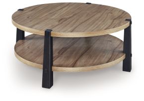 Ashley Furniture T518-8 Ashley Furniture T518-8 Ridgester - Round Cocktail Table - Light Brown / Black