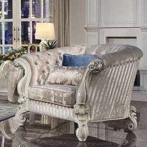 ACME LV01396 Versailles - Chair With 2 Pillows - Ivory Fabric & Bone White