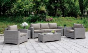 Furniture of America CM-OS1842GY-SET Brindsmade - 6 Piece Patio Set With Coffee Table & 2 End Tables - Light Brown / Gray